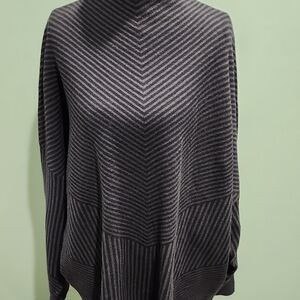 Tahari Black and Gray Striped Turtleneck Sweater